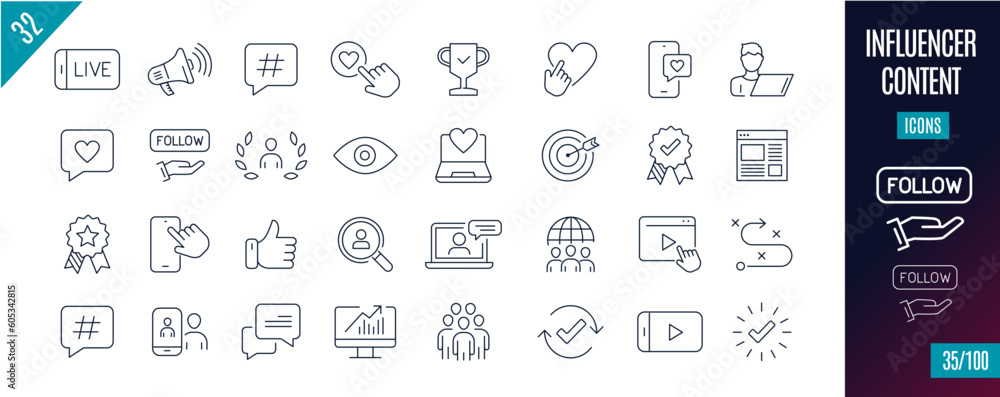 Best collection Influencer line icons. Advertising, messaging,...