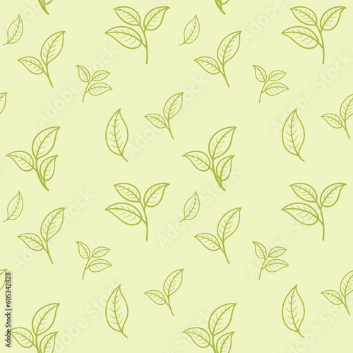seamless pattern with green tea leaves