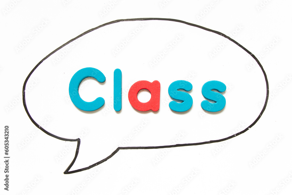 Alphabet letter with word class in black line hand drawing as bubble speech on white board background Alphabet letter with word class in black line hand drawing as bubble speech on white board background
