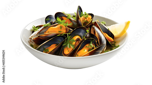 Seafood Delight: Delicious Mussels Dish on a White Background