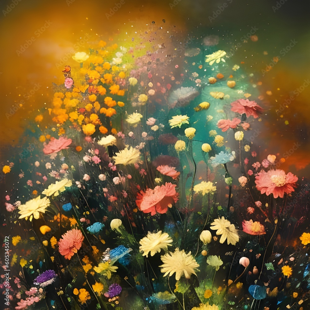 abstract background with colourful flowers explosion