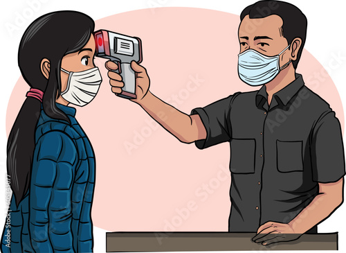 illustration of body temperature check before entry