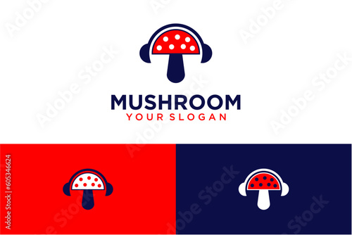 mushroom logo design with airphone