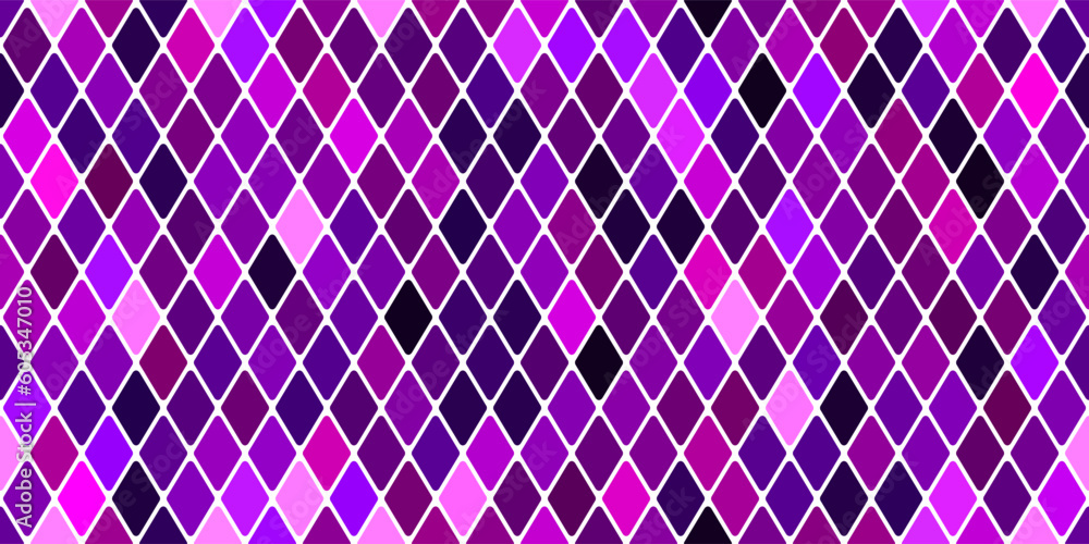Harlequin seamless pattern in purple and white colors. Argyle classic fabric design. Diamond or lozenge simple background. Joker geometric vector wallpaper. Venetian rhombus carnival ornament.