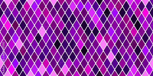 Harlequin seamless pattern in purple and white colors. Argyle classic fabric design. Diamond or lozenge simple background. Joker geometric vector wallpaper. Venetian rhombus carnival ornament.