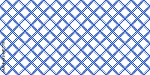 Windowpane plaid blue and white seamless pattern with diagonal lines. Classic wool suit fabric. Elegant masculine design. Simple monochrome background. Twill variegated woolen material