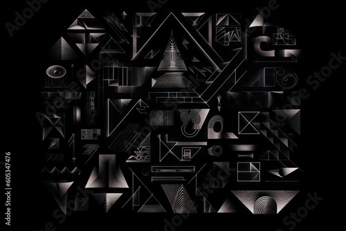 geometric wordplay on a black background, with hidden messages and double meanings, created with generative ai