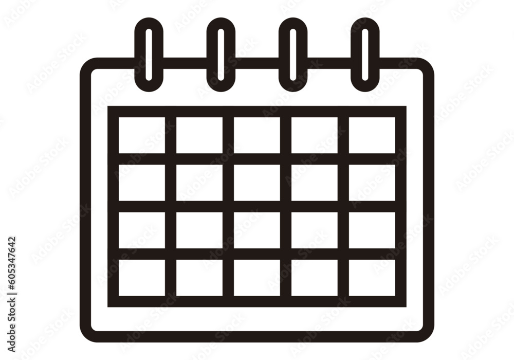 Icono negro de calendario en fondo blanco. Icono negro de calendario en fondo blanco.