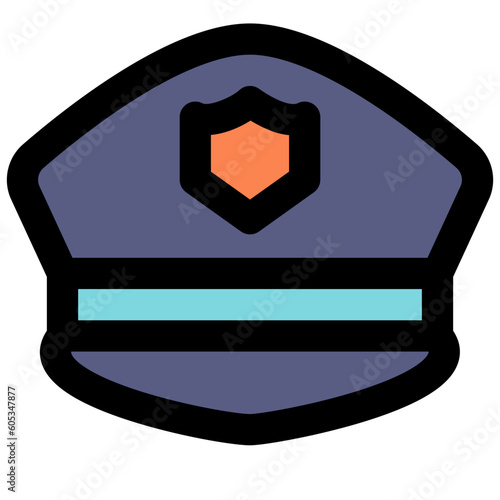 police cap black outline filled color icon