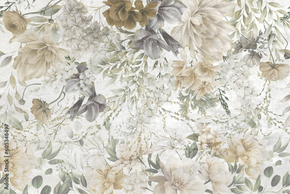 Fototapeta tło z kwiatów piwonie hortensje mural