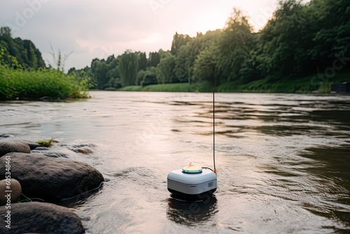 sophisticated iot system using advanced sensors and algorithms to monitor water quality in local river, created with generative ai