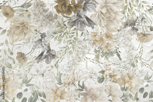 Fototapeta tło z kwiatów piwonie hortensje mural