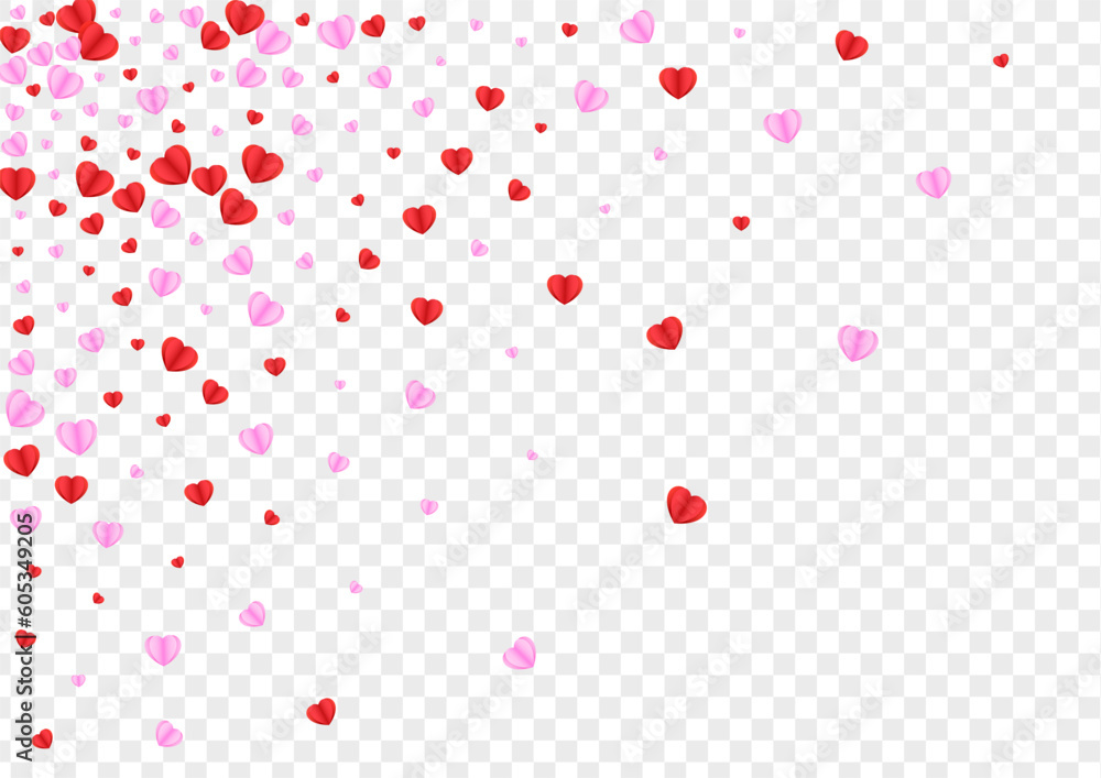 Red Heart Background Transparent Vector. Greeting Frame Confetti. Violet Wallpaper Texture. Tender Heart Isolated Backdrop. Pink Volume Illustration.