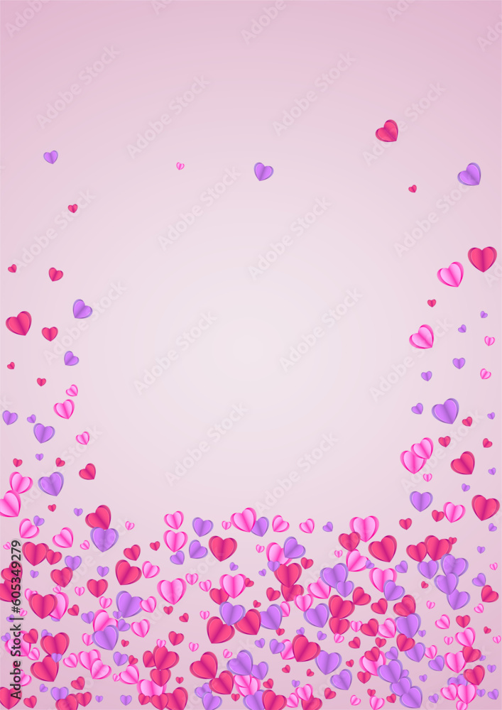 Purple Heart Background Pink Vector. Present Illustration Confetti. Pinkish Design Pattern. Tender Heart Sweetheart Texture. Red Blank Backdrop.
