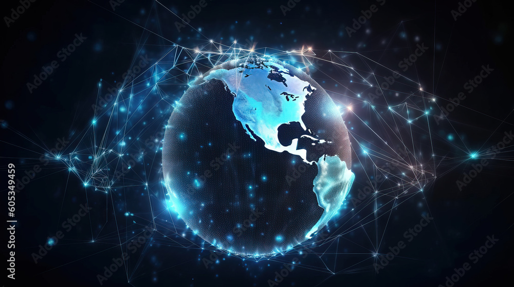 Global network concept. World map point. Global network planet Earth. Generative AI Global network concept. World map point. Global network planet Earth. Generative AI