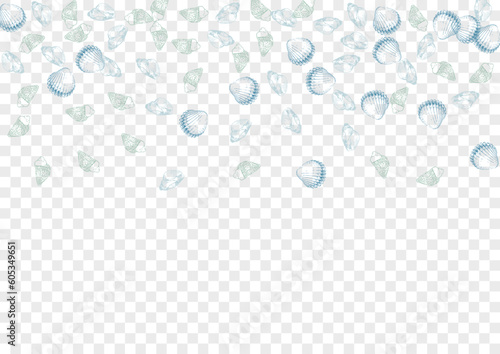Orange Scallop Background Transparent Vector. Clam Aquatic Wallpaper. Cute Pattern. Gray Seashell Marine Texture. Ultramarine Starfish.