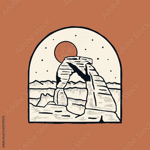 Arches National Park Vintage graphic illustration vector for t-shirt, badge, patch design