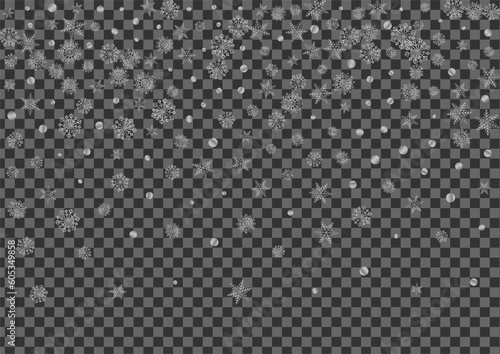 Silver Dot Background Transparent Vector. Snowflake Crystal Card. Grey Snow Garland. Metal Flake Illustration.