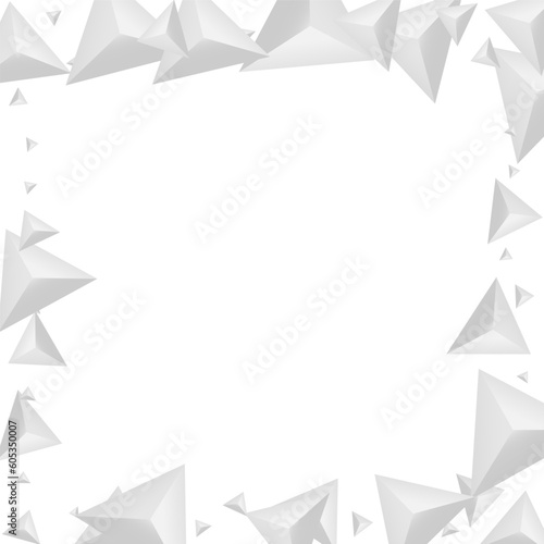 Hoar Fractal Background White Vector. Element Space Template. Grizzly Style Banner. Pyramid Creative. Greyscale Origami Illustration.