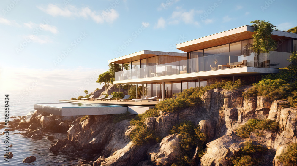 Fototapeta premium A luxury seafront cliffside villa