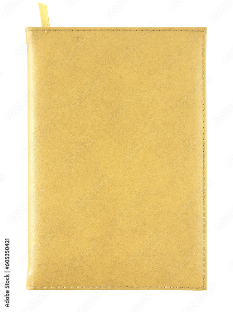 yellow leather notebook isolated with clipping path for mockup