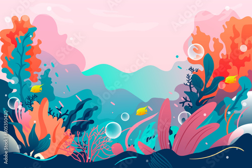 World Oceans Day, underwater world with ocean and fish in the background, vector illustration