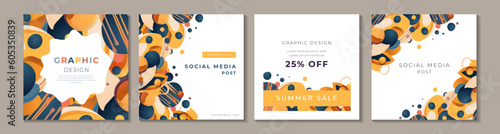 Art square templates with abstract elements of autumn colors. It is suitable for publications on social networks, mobile applications, banner design and advertising on the Internet. Trendy background