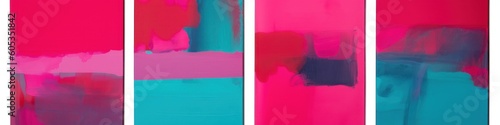 A series of four abstract paintings of pink, blue, and red. Generative AI image. photo