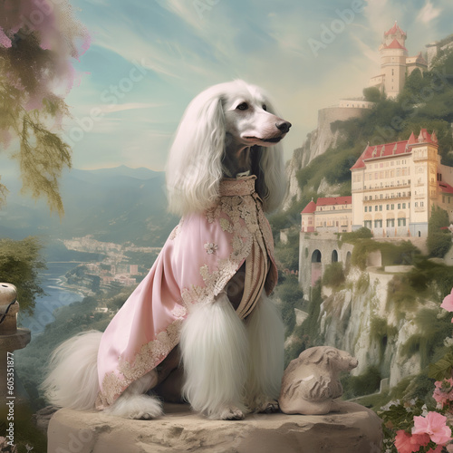 The beauty and grace of a well-groomed dog posing on a beautiful place with perfect view, AI Generated