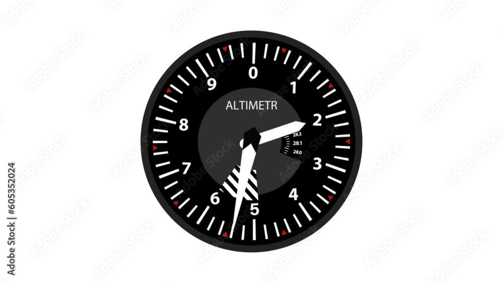 Animated aircraft instrument altimeter. Board of measuring instruments in cockpit of helicopter pilot. Cartoon looped video isolated on white background Animated aircraft instrument altimeter. Board of measuring instruments in cockpit of helicopter pilot. Cartoon looped video isolated on white background