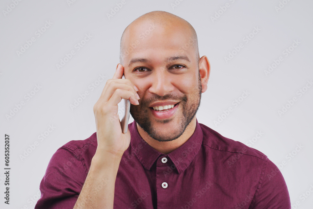 Phone call, communication and portrait of man in studio for conversation, talking and chatting. Mockup, white background and face of male person on smartphone for networking, contact and connection Phone call, communication and portrait of man in studio for conversation, talking and chatting. Mockup, white background and face of male person on smartphone for networking, contact and connection