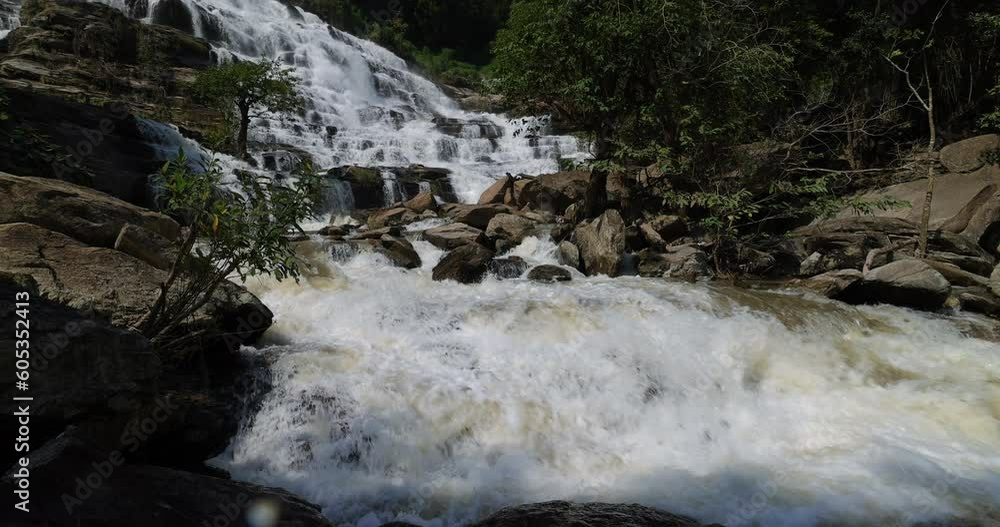 Landscape wide angle shot 4k video of, Mea Ya Waterfall in the rain season at Doi Inthanon National park, north of Chiang Mai Province, in Thailand Landscape wide angle shot 4k video of, Mea Ya Waterfall in the rain season at Doi Inthanon National park, north of Chiang Mai Province, in Thailand