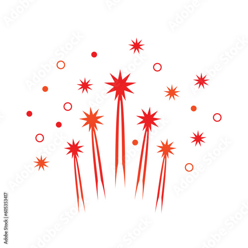 Illustration of red and orange fireworks on a transparent background