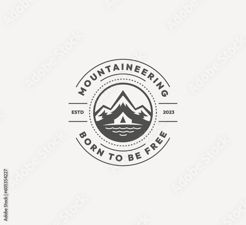Mountains logo emblem vector illustration. Outdoor adventure expedition, mountains silhouette shirt, print stamp.