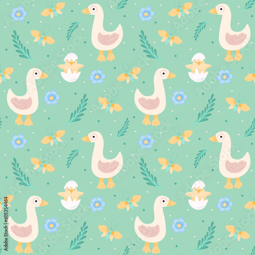 seamless pattern with geese and chicks