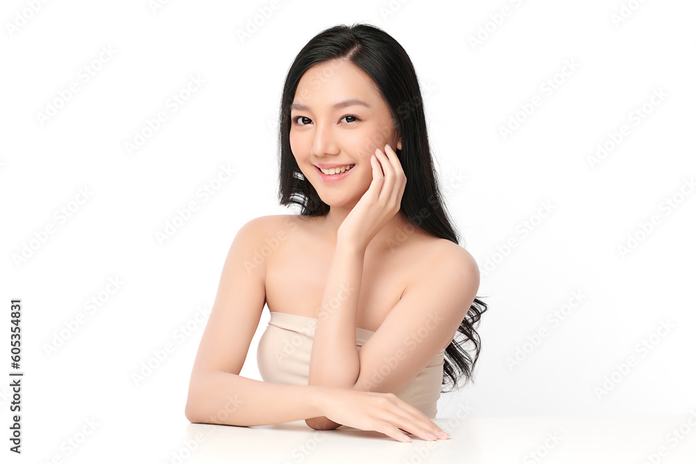Beautiful young asian woman with clean fresh skin on white background, Face care, Facial treatment, Cosmetology, beauty and spa, Asian women portrait. Beautiful young asian woman with clean fresh skin on white background, Face care, Facial treatment, Cosmetology, beauty and spa, Asian women portrait.