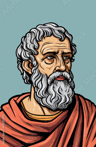 Colorful line art portrait drawing of Plato.