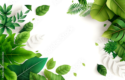 Green leaves on a white background, generative ai
