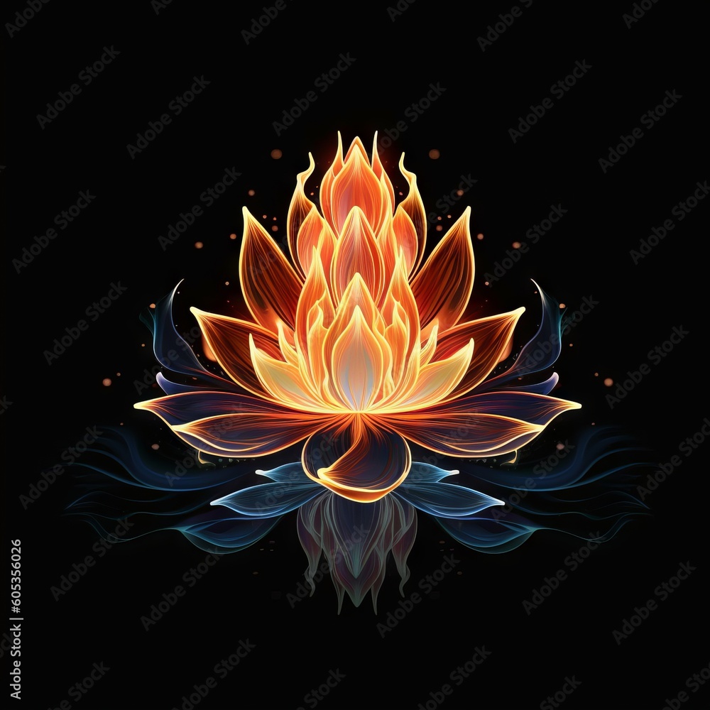 Illustration of Flames in Form of Lotus Flower on Black Background, Generative AI Illustration of Flames in Form of Lotus Flower on Black Background, Generative AI