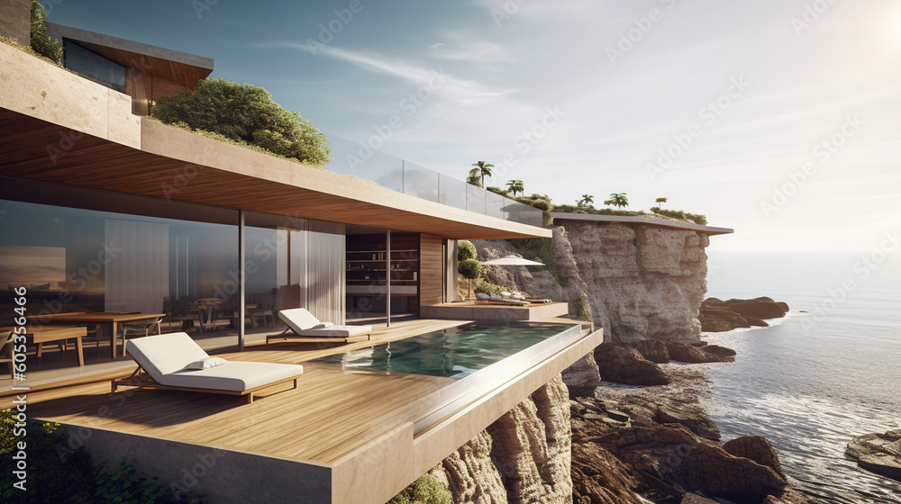 Fototapeta premium A luxury seafront cliffside villa