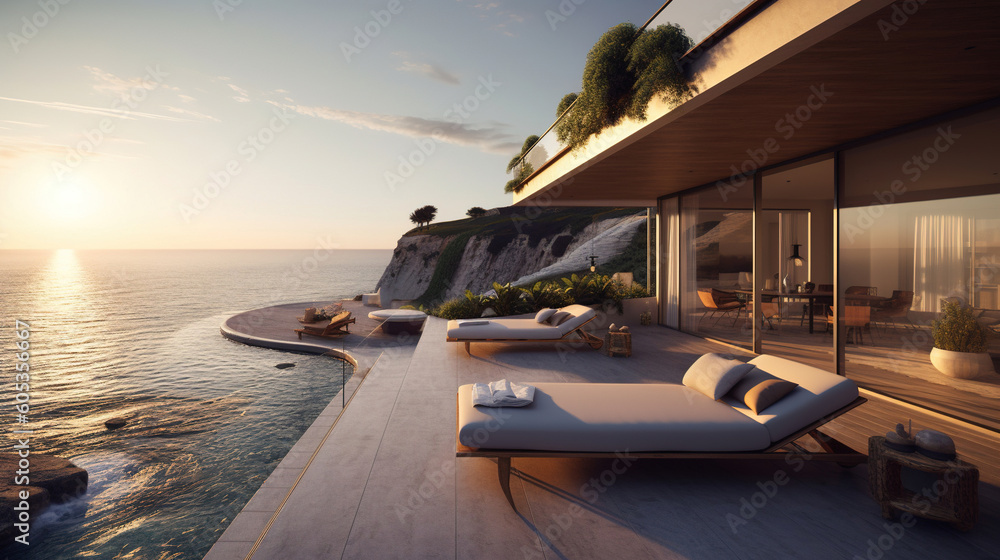 Fototapeta premium A luxury seafront cliffside villa
