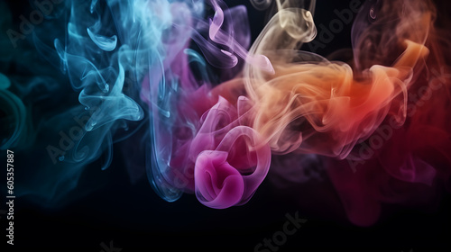 Beautiful motion colorful smoke isolated on black background. Generative AI.