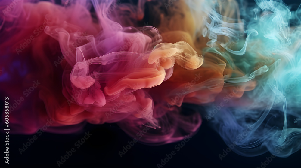Fototapeta premium Beautiful motion colorful smoke isolated on black background. Generative AI.