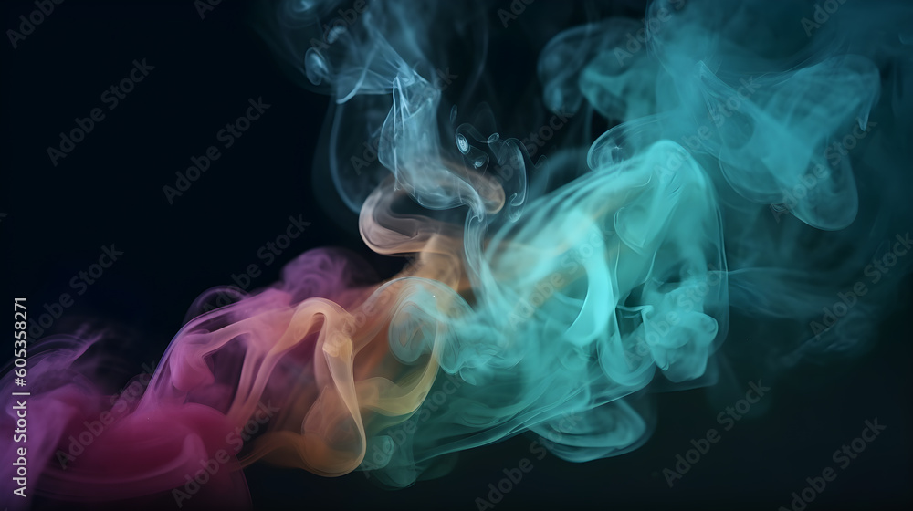 Fototapeta premium Beautiful motion colorful smoke isolated on black background. Generative AI.