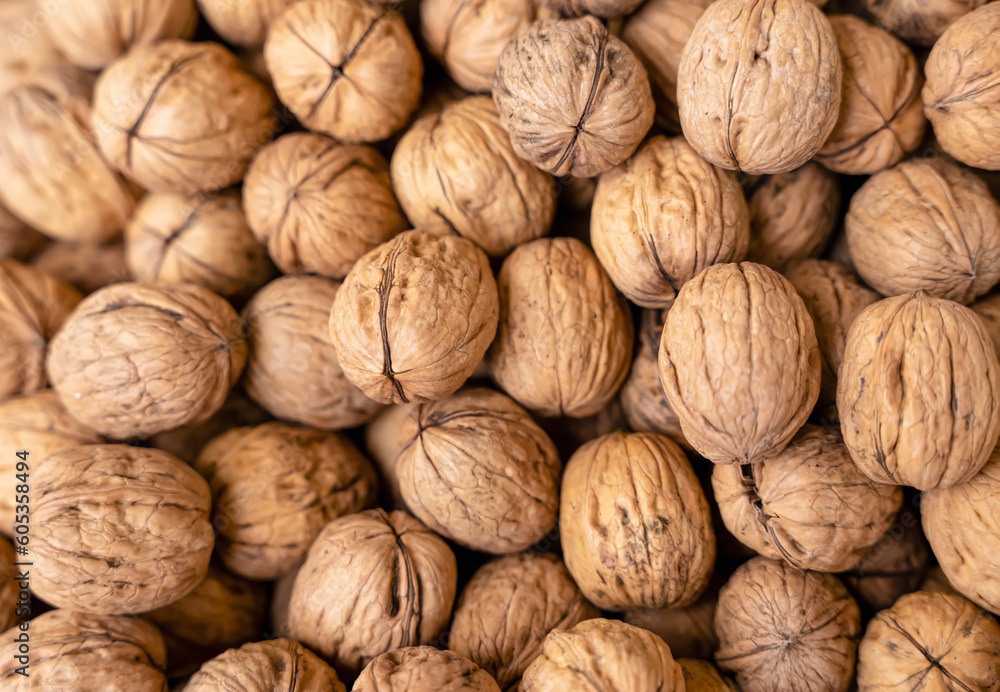 background of walnuts in a basket in bazaar background of walnuts in a basket in bazaar