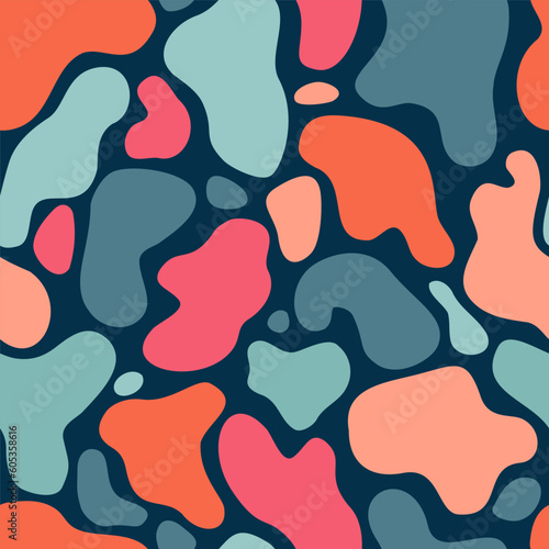 Contemporary curvy wavy cut outs, doodle geometric camo elements, forms background.