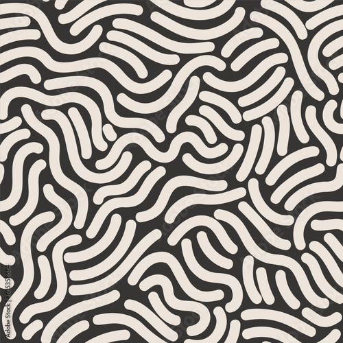 White paint brush strokes vector seamless pattern. Wavy squiggle texture background