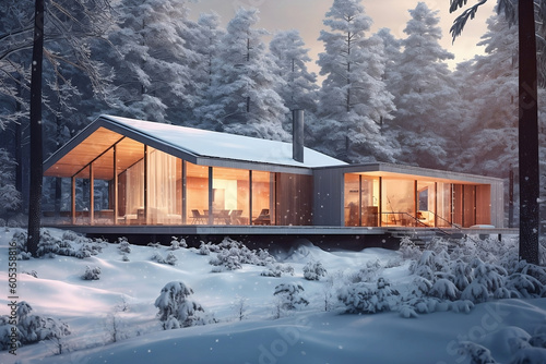 Modern house under the snow - IA générative
