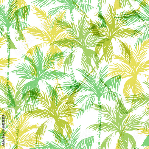 Natural jungle seamless pattern. Abstract tropical background  palm trees silhouettes