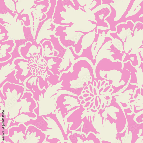 Modern abstract poppy flowers and leaves seamless pattern.